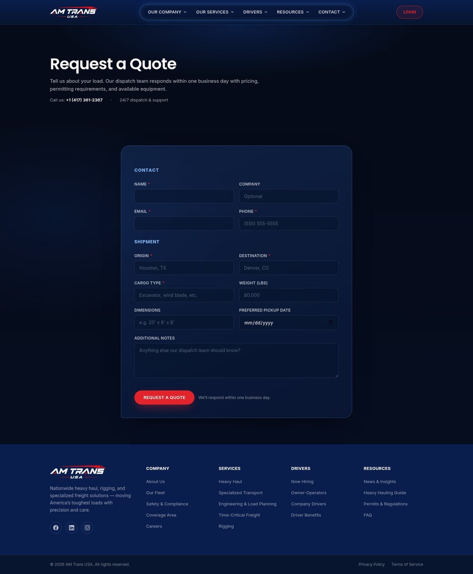 Request a Quote — form page