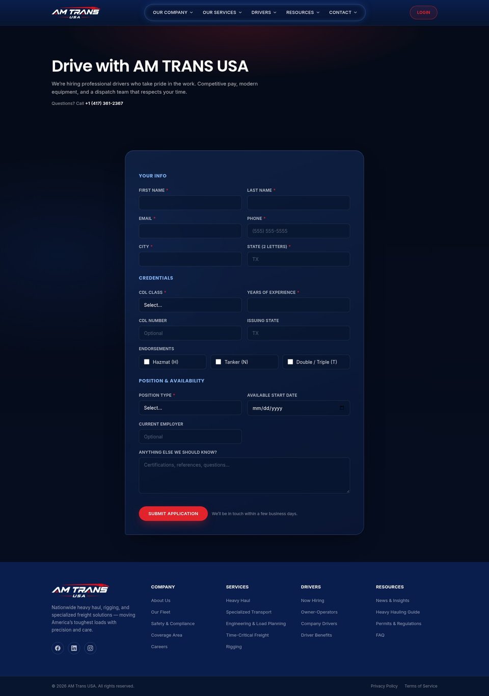 Driver application — form page