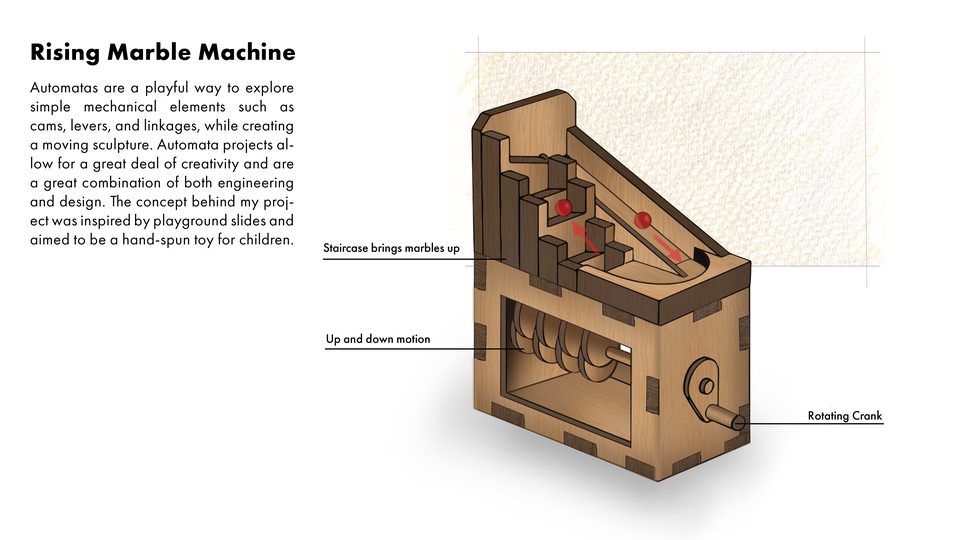 Rising Marble Machine — staircase, up-and-down motion, rotating crank