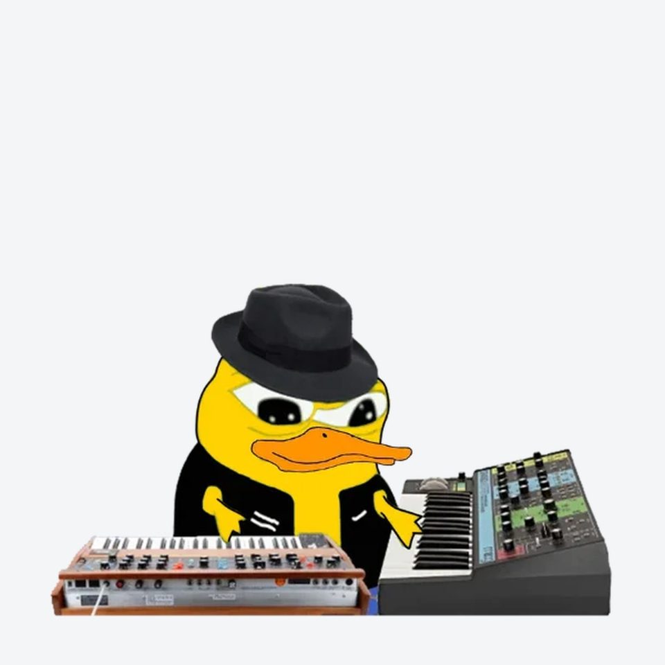 The Ducker: Synth Ducker — hat, shades and two keyboards