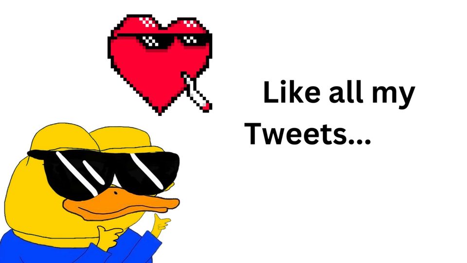 The Ducker: Social post — sunglasses Ducker and a pixel heart