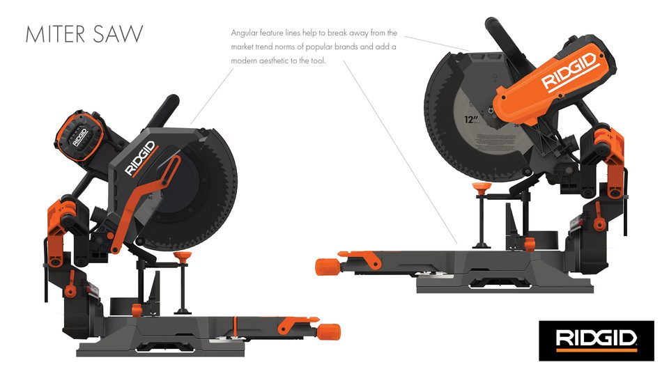 Miter saw — angular feature lines, side views