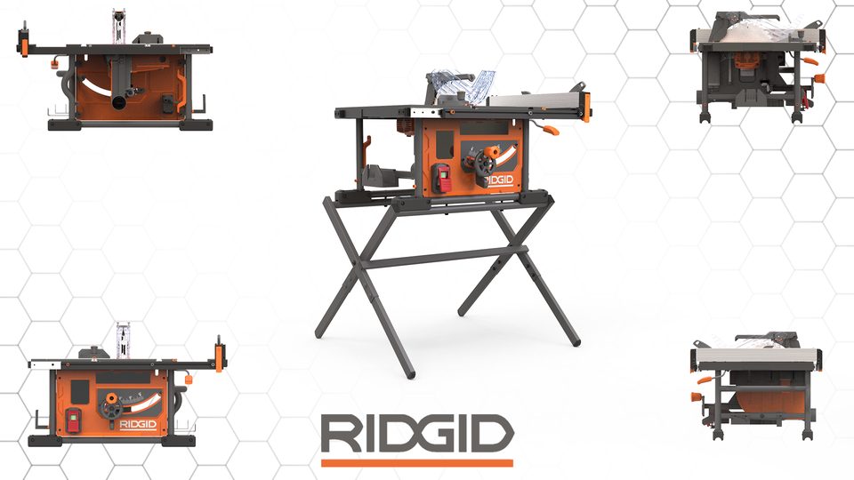 Portable table saw on stand — multi-view